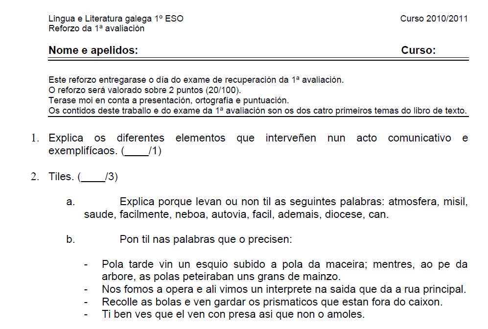 Examen de lengua gallega | Recurso educativo 41732