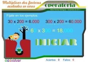 Multiplicación con factores acabados en cero | Recurso educativo 403105